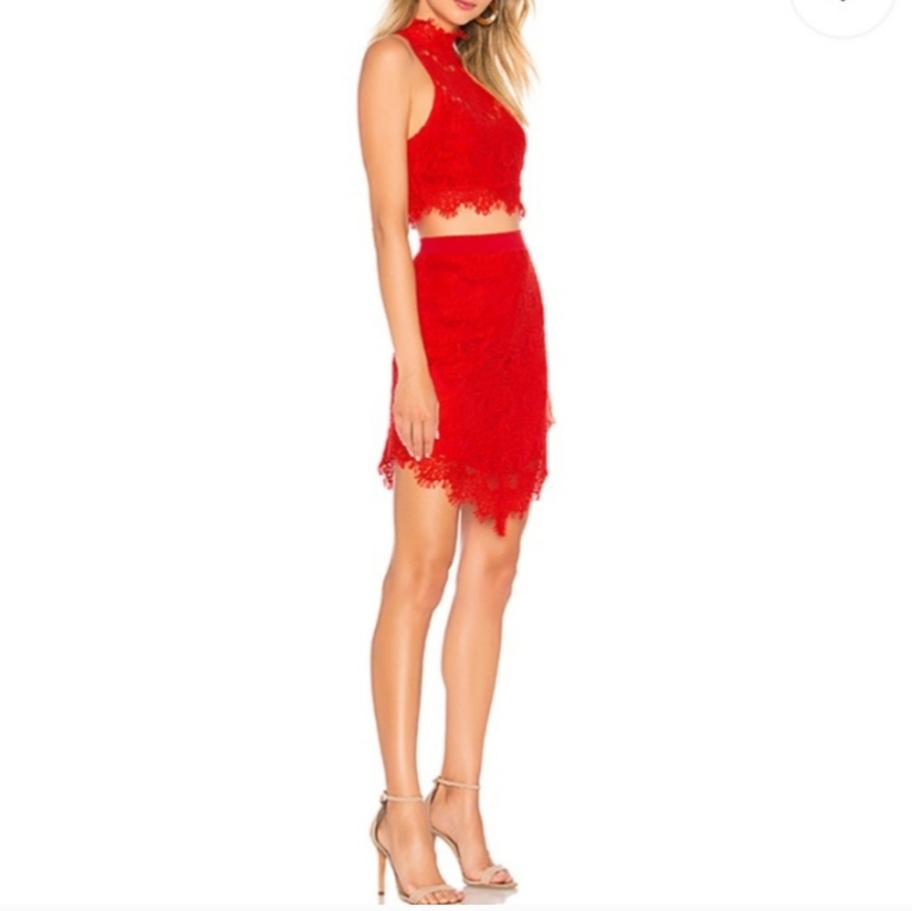 Free People Sabina Ginger Set Crop Top Mini Skirt Lace Red Sizes Sm & Md NWT - Picture 15 of 16